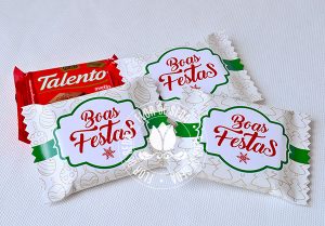 Lembrança de Natal e Ano Novo - Chocolate Talento com embalagem personalizada