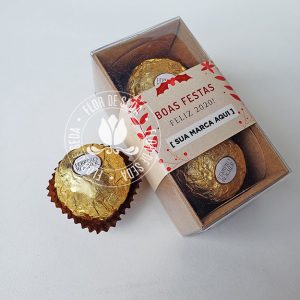 Lembrança de Natal e Ano Novo - Caixa com 2 Ferrero Rocher e cinta personalizada