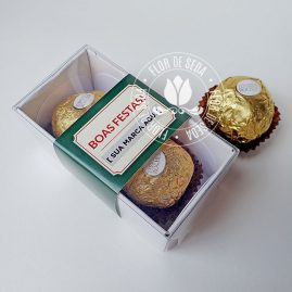 Lembrança de Natal e Ano Novo - Caixa com 2 Ferrero Rocher e cinta personalizada