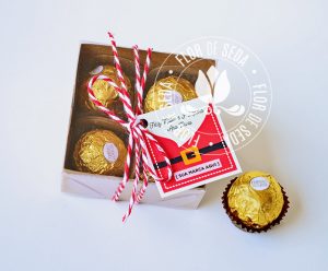 Lembrança de Natal e Ano Novo - Caixa com 4 Ferrero Rocher e tag personalizada