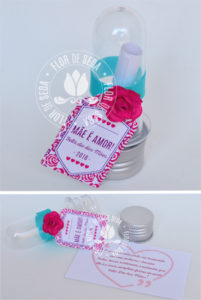 Lembrança dia das Mães Mini tubete com mensagem, rosa e tag personalizada com tampa metálica