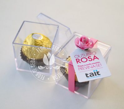 Outubro Rosa - Caixa Acrílica com 1 bombom Ferrero Rocher
