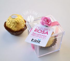 Outubro Rosa - Caixa Acrílica com 1 bombom Ferrero Rocher