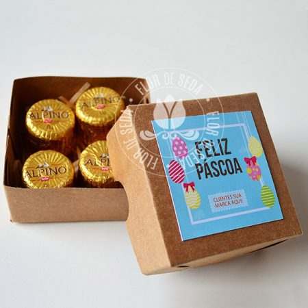 Lembranças para Páscoa-Caixa Kraft personalizada com 4 chocolates Alpino