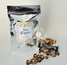Lembranças para Páscoa-Embalagem Metalizada Personalizada com chocolates, bombons e balas 