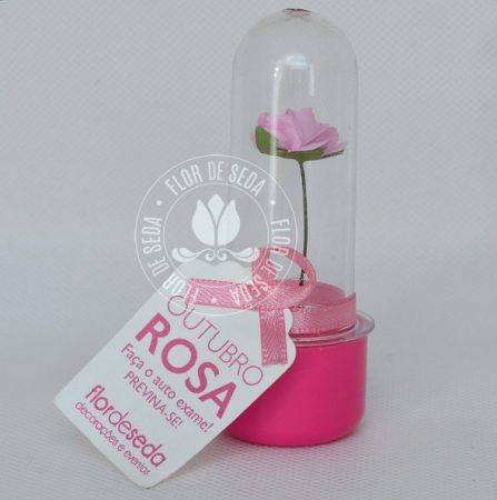 Outubro Rosa - Mini tubete com rosa de papel tag personalizado
