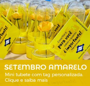 Brinde Setembro Amarelo Mini tubete com tag personalizada